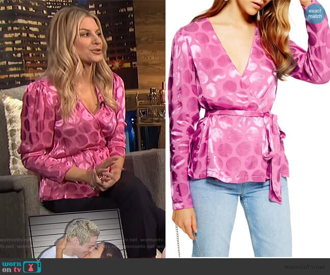 Spot Jacquard Wrap Top by Topshop worn by Morgan Stewart on E! News