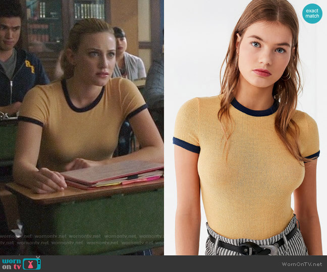 Urban Outfitters Out From Under Billie Ringer Crew T-shirt worn by Betty Cooper (Lili Reinhart) on Riverdale