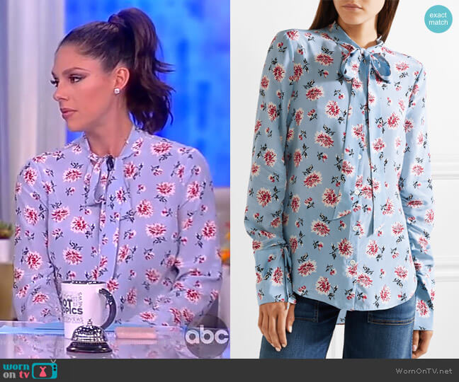 Remi pussy-bow floral-print silk crepe de chine top by Veronica Beard worn by Abby Huntsman  on The View