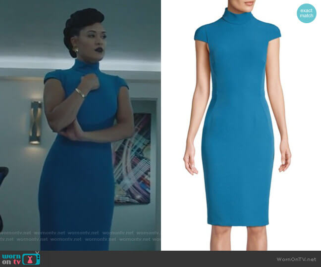 Reeva’s blue cap sleeve sheath dress on The Gifted