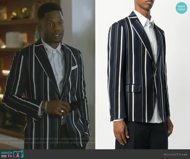 Single Button Striped Blazer by Versace worn by Jeff Colby (Sam Adegoke) on Dynasty