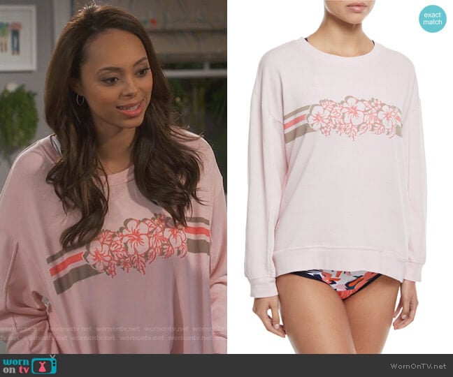 James Crewneck Pullover Fleece Sweatshirt by Xirena worn by Claire (Amber Stevens West) on Happy Together