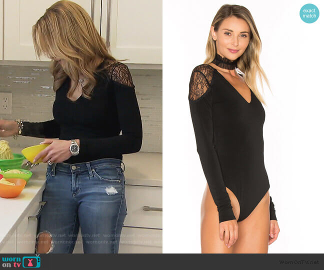 Wornontv Jackies Black Lace Shoulder Bodysuit On The Real Housewives