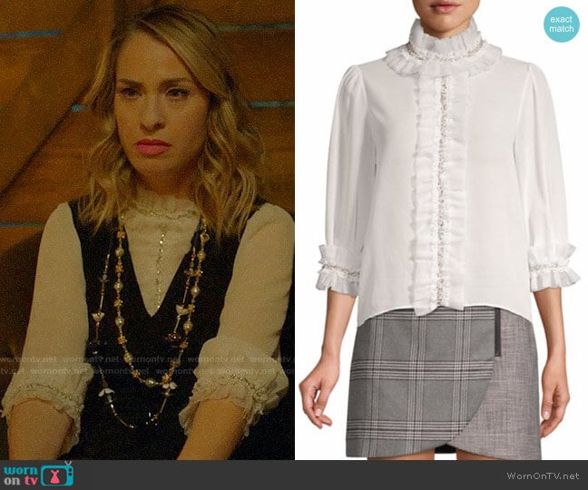 Alice + Olivia Mira Blouse worn by Coco St. Pierre Vanderbilt (Leslie Grossman) on American Horror Story