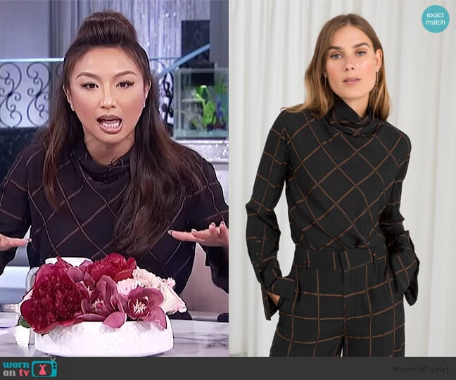 Checked Turtleneck Blouse by & Other Stories worn by Jeannie Mai on The Real