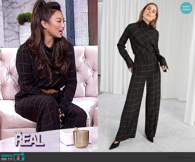 Wide Checked Pants by & Other Stories worn by Jeannie Mai on The Real