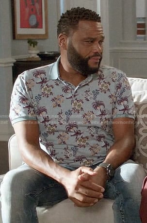 Andre's blue palm tree print polo shirt on Black-ish