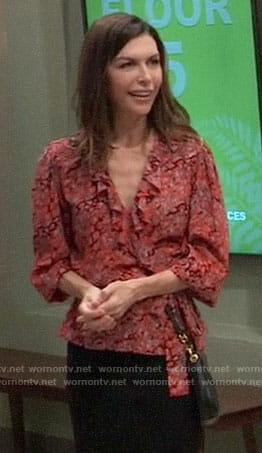 Anna’s red leopard print wrap top on General Hospital