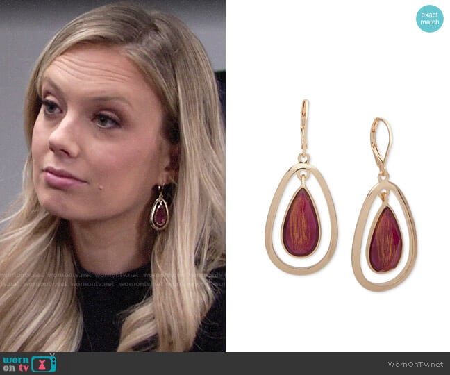 Anne Klein Gold-Tone Stone Orbital Drop Earrings worn by Abby Newman (Melissa Ordway) on The Young and the Restless