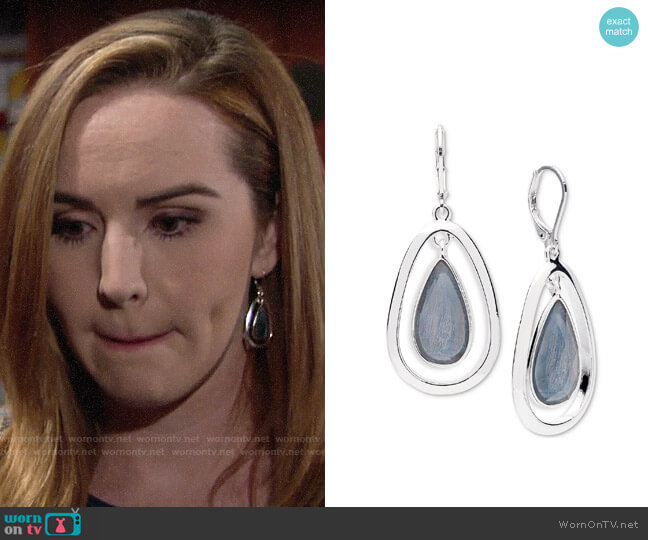 Anne Klein Silver-Tone Colored Imitation Mother-of-Pearl Drop Earrings worn by Mariah Copeland (Camryn Grimes) on The Young & the Restless