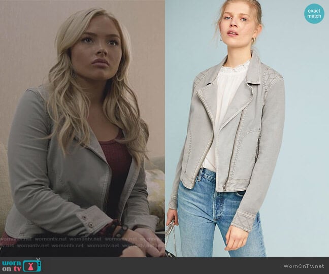 Lauren’s grey moto jacket on The Gifted