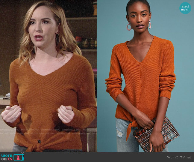 Anthropologie Moth Freeport Ribbed Sweater worn by Mariah Copeland (Camryn Grimes) on The Young & the Restless