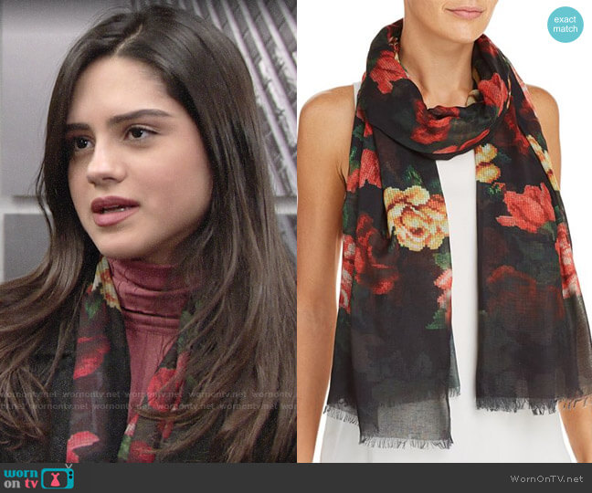 Aqua Floral Needlepoint-Print Scarf worn by Lola Rosales (Sasha Calle) on The Young and the Restless