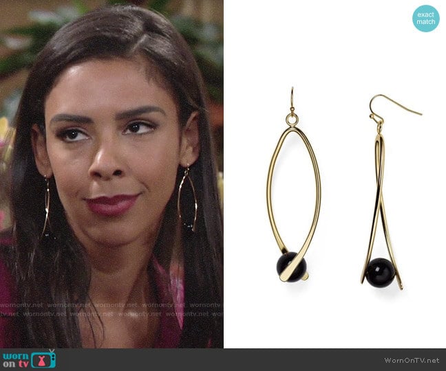 Aqua Kylie Linear Drop Earrings worn by Kerry Johnson (Alice Hunter) on The Young and the Restless