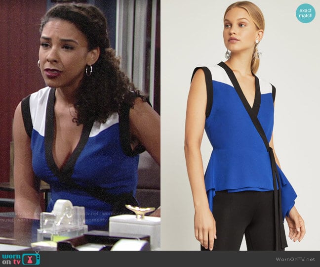 Bcbgmaxazria Colorblock Wrap Top worn by Kerry Johnson (Alice Hunter) on The Young and the Restless