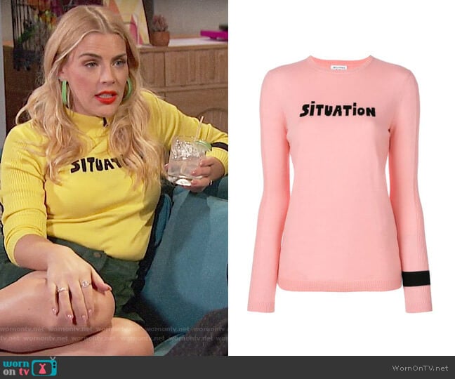 Bella Freud Situation Sweater worn by Busy Philipps on Busy Tonight