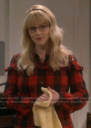 Bernadette's red checked shirt with ruffles on The Big Bang Theory
