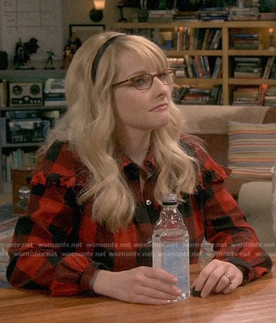 Bernadette’s red checked shirt with ruffles on The Big Bang Theory