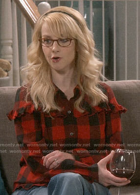 Bernadette’s red checked shirt with ruffles on The Big Bang Theory