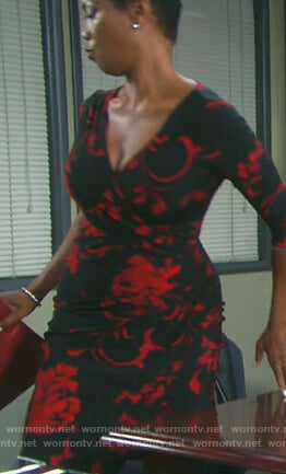 Valerie’s black floral faux wrap dress on Days of our Lives