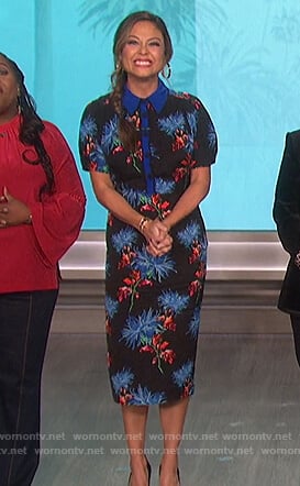 Vanessa Lachey’s black floral polo dress on The Talk