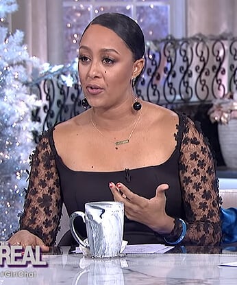 Tamera’s black floral sleeve dress on The Real