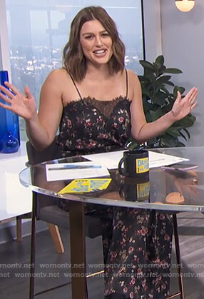 Carissa’s black floral lace cami and pants on E! News Daily Pop