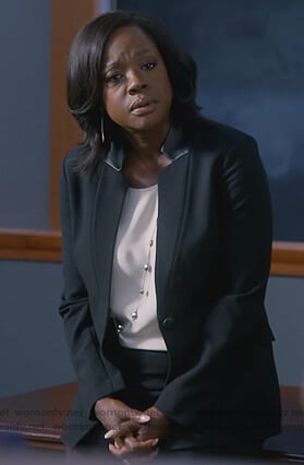 Annalise's black leather trim blazer on How to Get Away with Murder