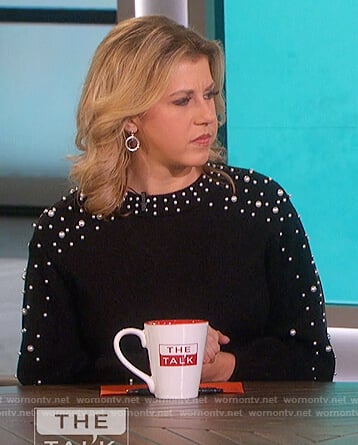 Jodie Sweetin’s black pearl embellished sweater on The Talk