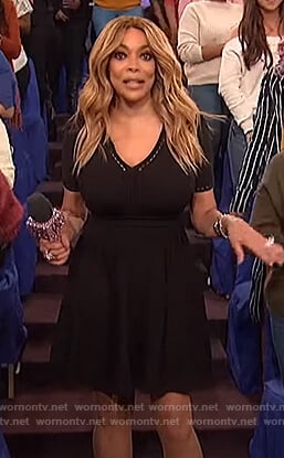 Wendy’s black eyelet trim flare dress on The Wendy Williams Show