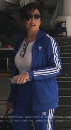 Kris's blue Adidas track jacket and pants on Keeping Up with the Kardashians