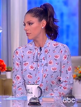 Abby’s blue floral tie neck blouse on The View