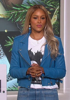 Eve's blue moto jacket on The Talk