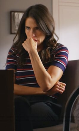 Laurel's blue striped ribbed tee on How to Get Away with Murder