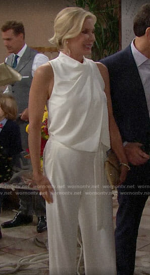 Brooke’s white draped jumpsuit on The Bold and the Beautiful