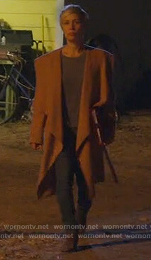Bonnie’s beige wrap hooded coat on How to Get Away with Murder
