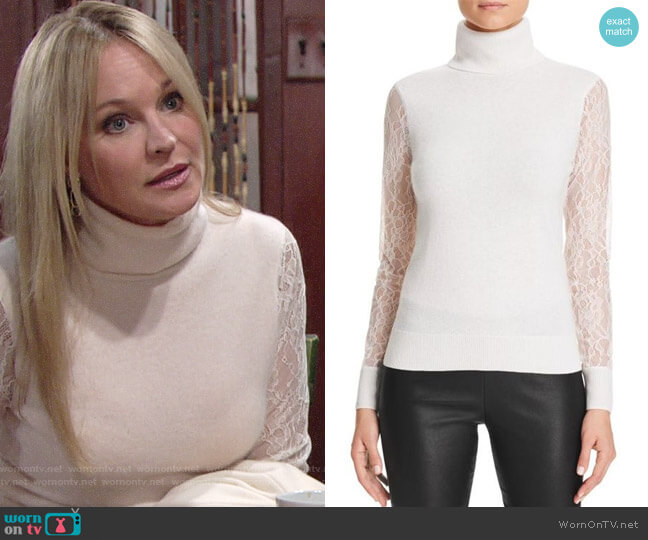 C by Bloomingdales  Lace Sleeve Turtleneck Cashmere Sweater worn by Sharon Collins (Sharon Case) on The Young & the Restless
