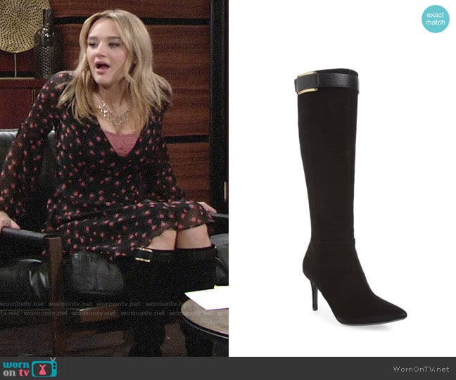 Calvin Klein Glydia Stiletto Knee High Boot worn by Summer Newman (Hunter King) on The Young and the Restless