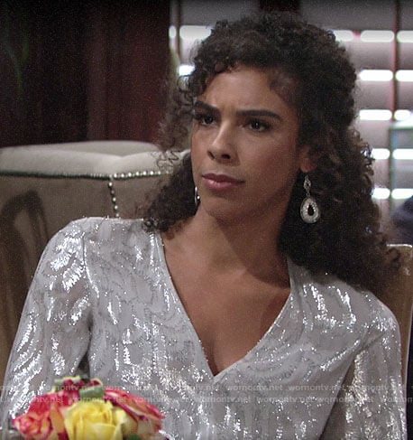 Kerry's metallic blouse on The Young and the Restless