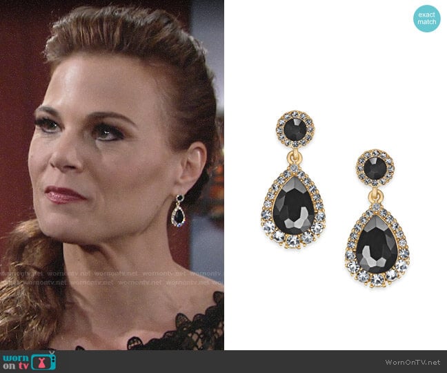 Chater Club Gold-Tone Crystal & Stone Drop Earrings worn by Phyllis Newman (Gina Tognoni) on The Young and the Restless