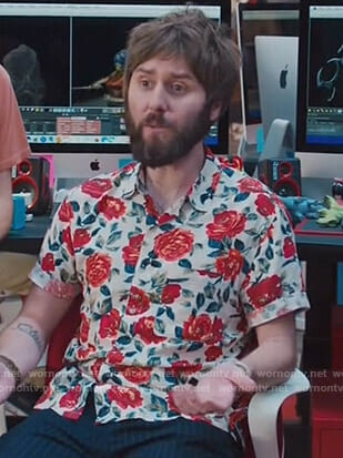 Chewey's white rose print shirt on I Feel Bad