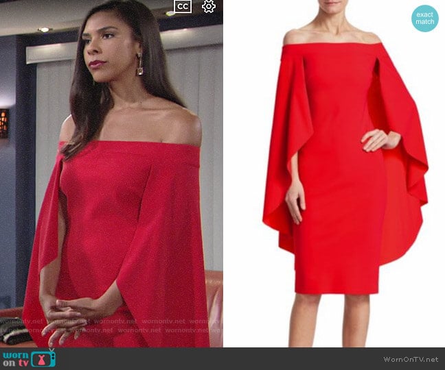 Chiara Boni La Petite Robe Off-The-Shoulder Cape Dress worn by Kerry Johnson (Alice Hunter) on The Young and the Restless