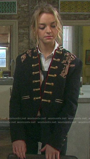 Claire’s black military jacket on Days of Our Lives