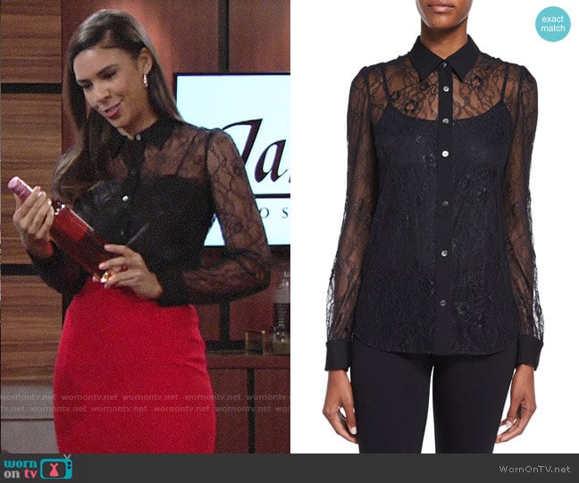 Diane von Furstenberg Mariah Lace Shirt worn by Kerry Johnson (Alice Hunter) on The Young and the Restless