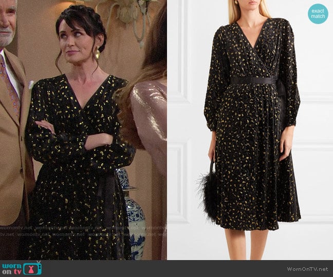 Diane von Furstenberg Metallic Flocked Dress worn by Quinn Fuller (Rena Sofer) on The Bold and the Beautiful