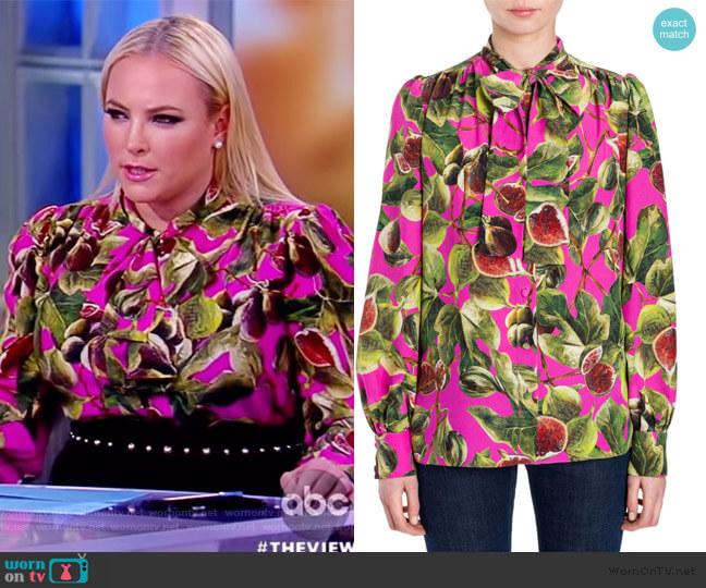 Fig Print Pussy Bow Shirt by Dolce & Gabbana worn by Meghan McCain  on The View