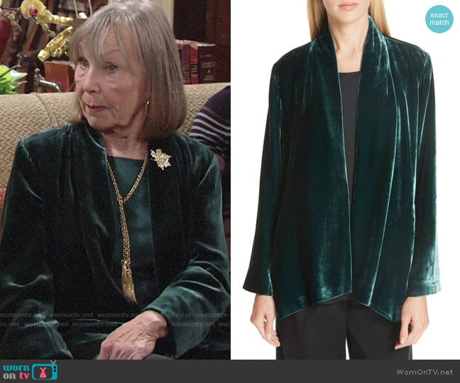 Eileen Fisher Angled Front Velvet Jacket worn by Dina Mergeron (Marla Adams) on The Young and the Restless