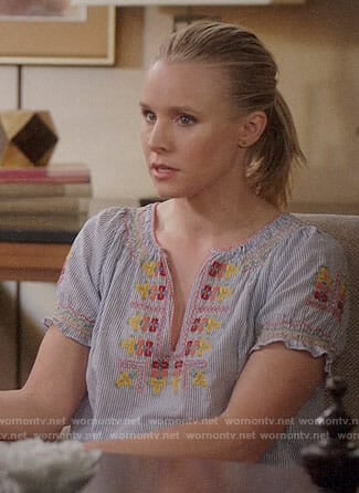 Eleanor's striped embroidered top on The Good Place