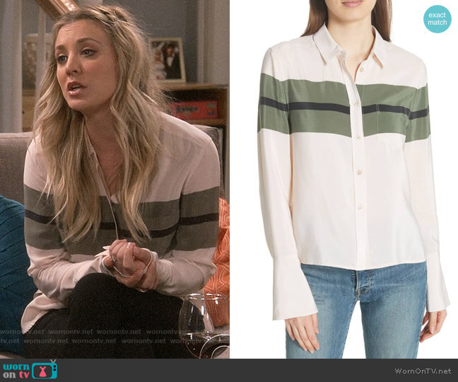 Equipment Huntley Silk Shirt worn by Penny Hofstadter (Kaley Cuoco) on The Big Bang Theory