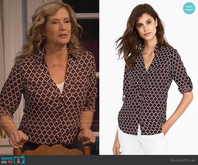 Express Slim Fit Quarterfoil Portofino Shirt worn by Vanessa Baxter (Nancy Travis) on Last Man Standing